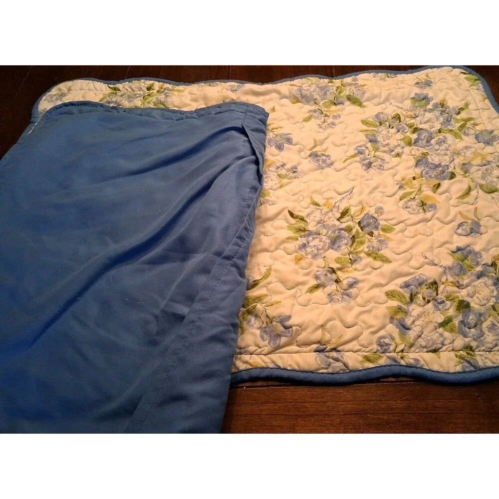 Floral Pillow Shams Set Of 2 Vintage Blue Waverly Quilted 30x24” Envelope Style
